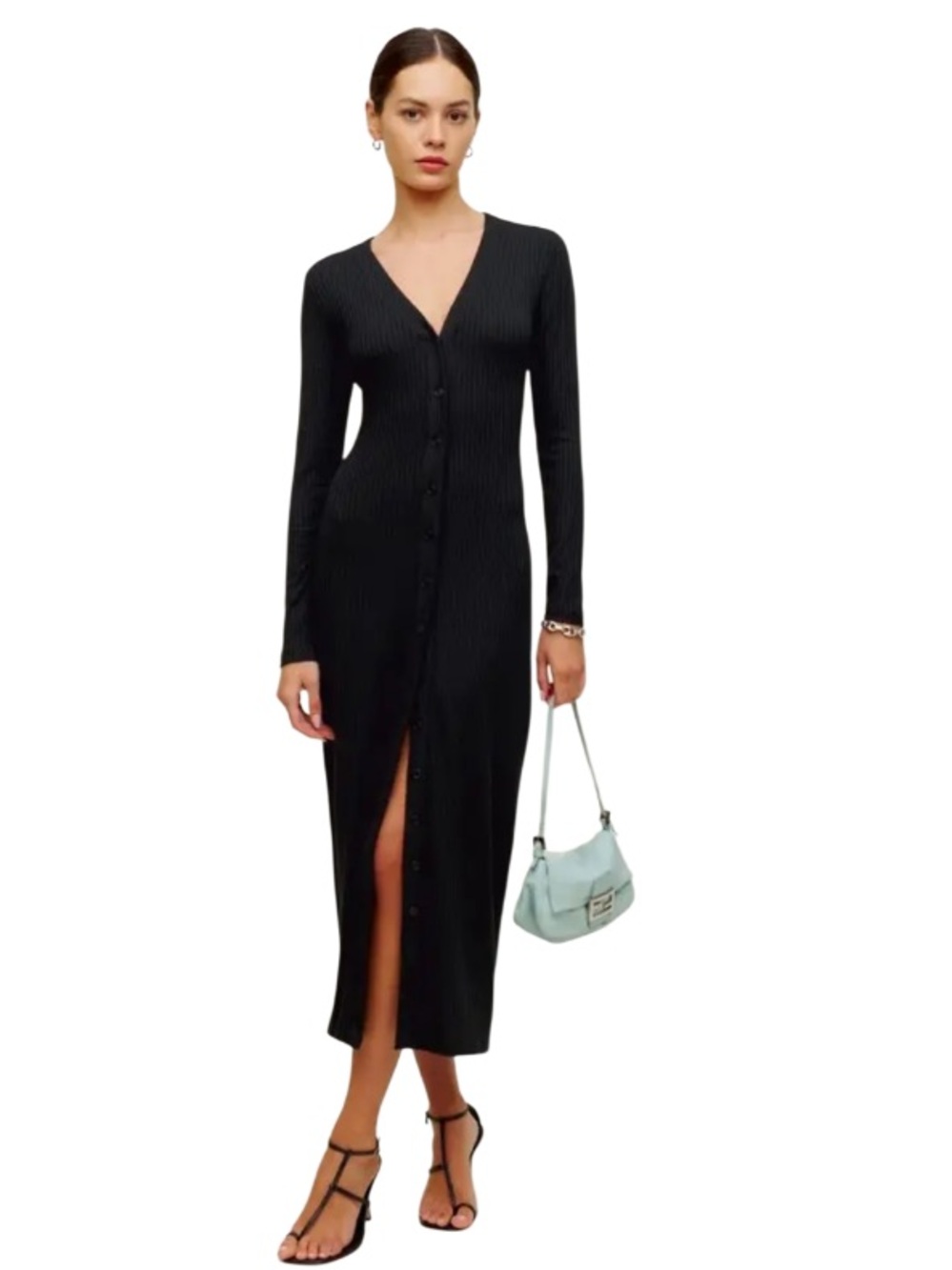 Reformation Ricky Knit Ribbed Black Dress